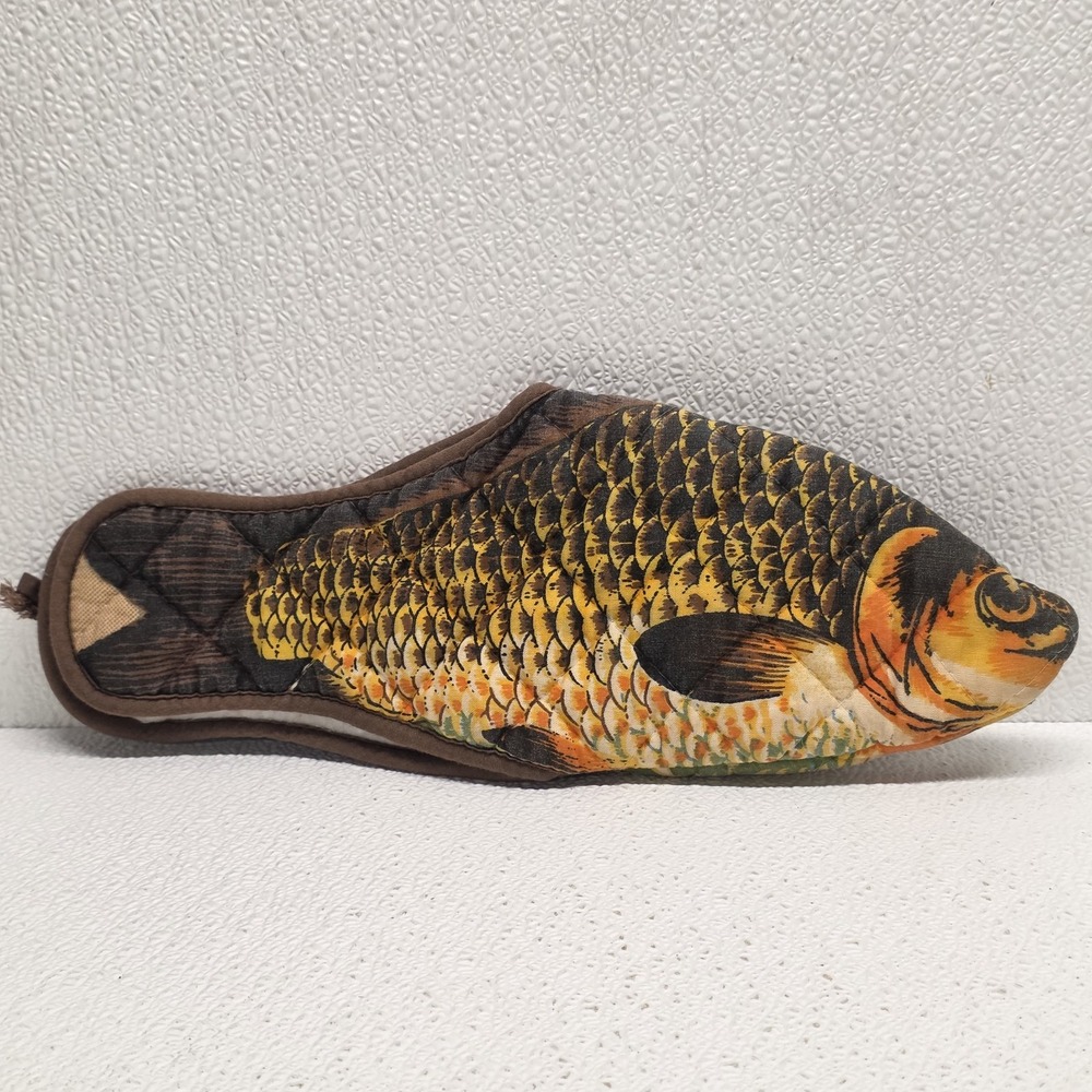 Vintage Quilted Brown Fish Shaped Oven Mitt Pot Holder